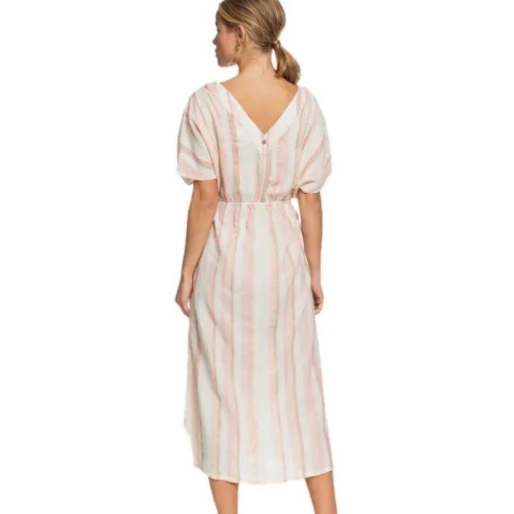 Roxy Joyful Noise Stripe Cotton Shirt Dress Coastal Beachy Casual Size Small View 3